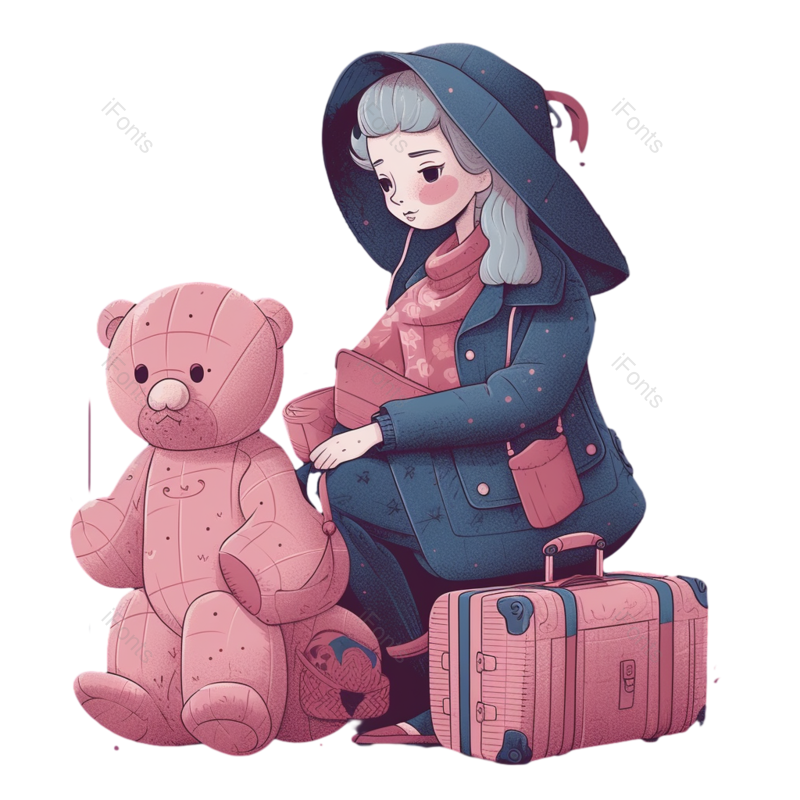 度假图片,卡通人物素材元素,旅行箱PNG,免抠素材